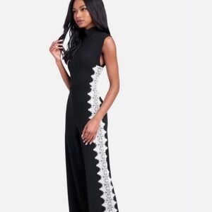 bebe Women Lace Trim Mock Neck Jumpsuit Size XS